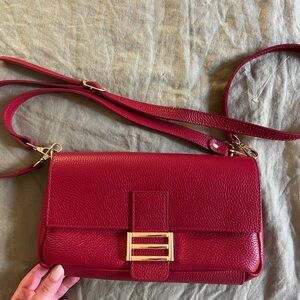 Cherry red made in Italy, 100% leather shoulder purse